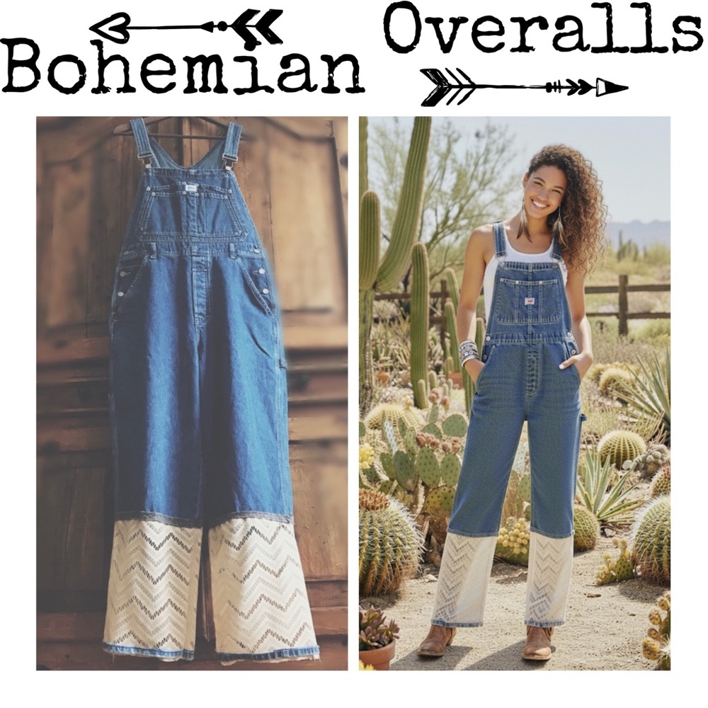 OOAK Artisan Revamped Calvin Klein Overalls Raw Hem & Zigzag Extension L - Picture 3 of 11